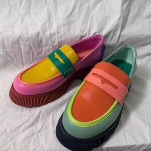 Charlotte Stone Adam Platform Loafers, Solimar Multicolor Mismatch - Size 8